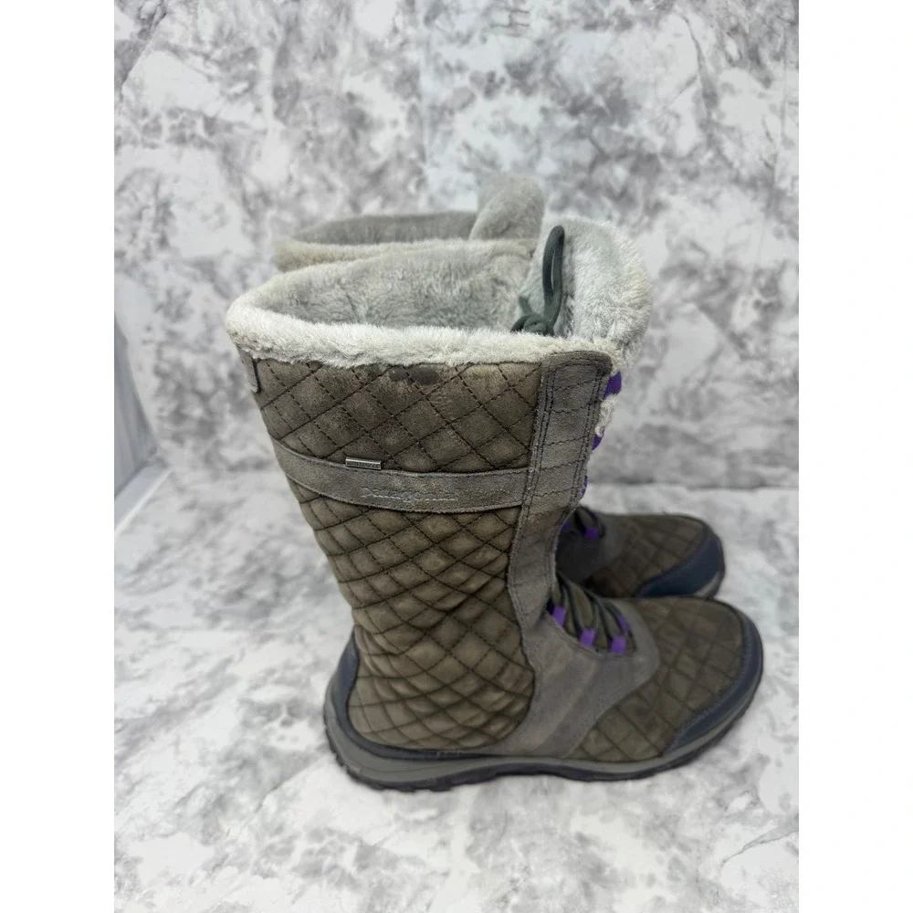 Patagonia Nickel Waterproof Winter Boots Womens 9 Quilted Leather Faux Fur Grey